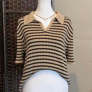 Croft & Barrow 100% Cotton Striped V-Neck Knit Top Size 1X Preppy Style
